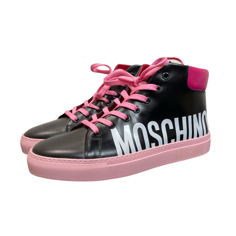 Moschino Pink Logo Hightops,Size 40, $199.99