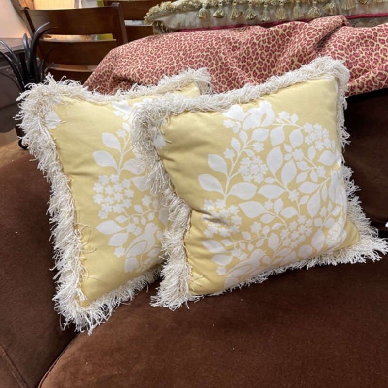 Yellow Fringe Pillows, Pair, Size: 18x18