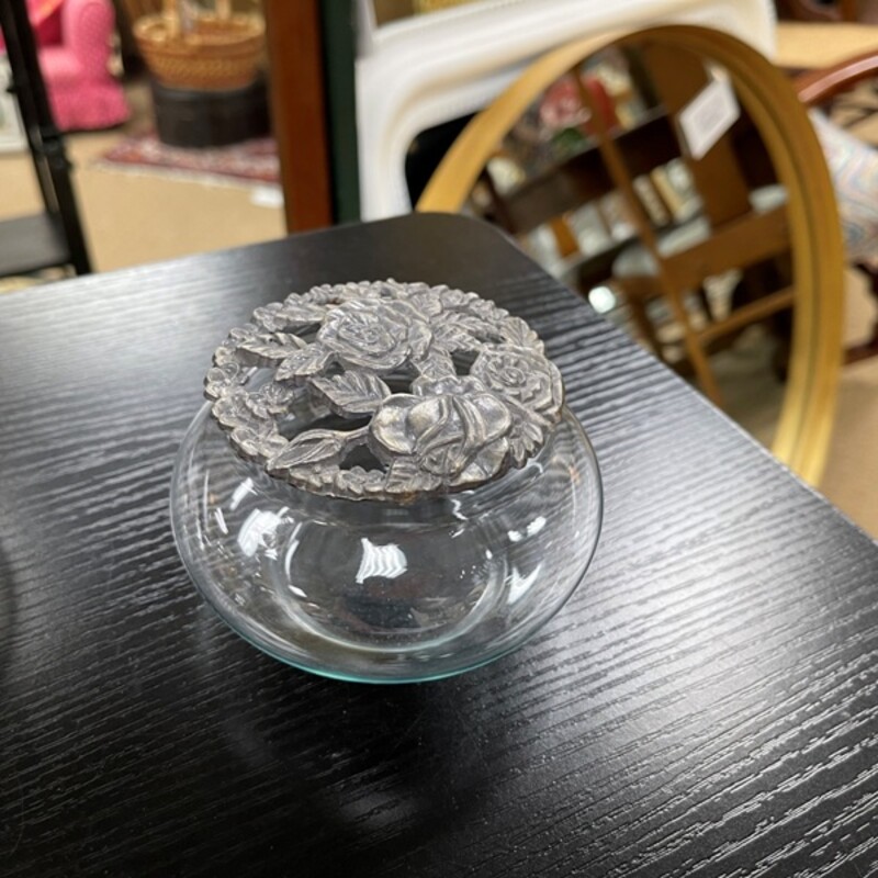 Glass Jar W/Round Pewter Lid, Size: 4x3