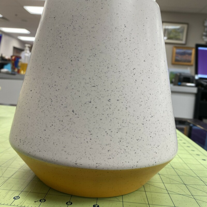 Ceramic MCM Style Vase, Wht/Yel, Size: 9x9 Inch