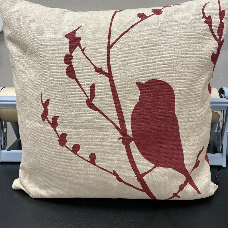Newport Bird Pattern Pillow, Beige, Size: 20x20 In