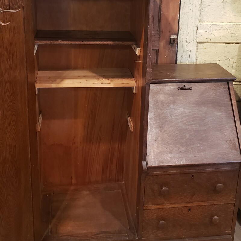 Antique Oak Secretray Desk Wardrobe. Needs a little TLC. Needs shelf added and drawers adjusted. Either refinish or pain with Fusion Mineral Paint. Measures 60.75x43x20.25