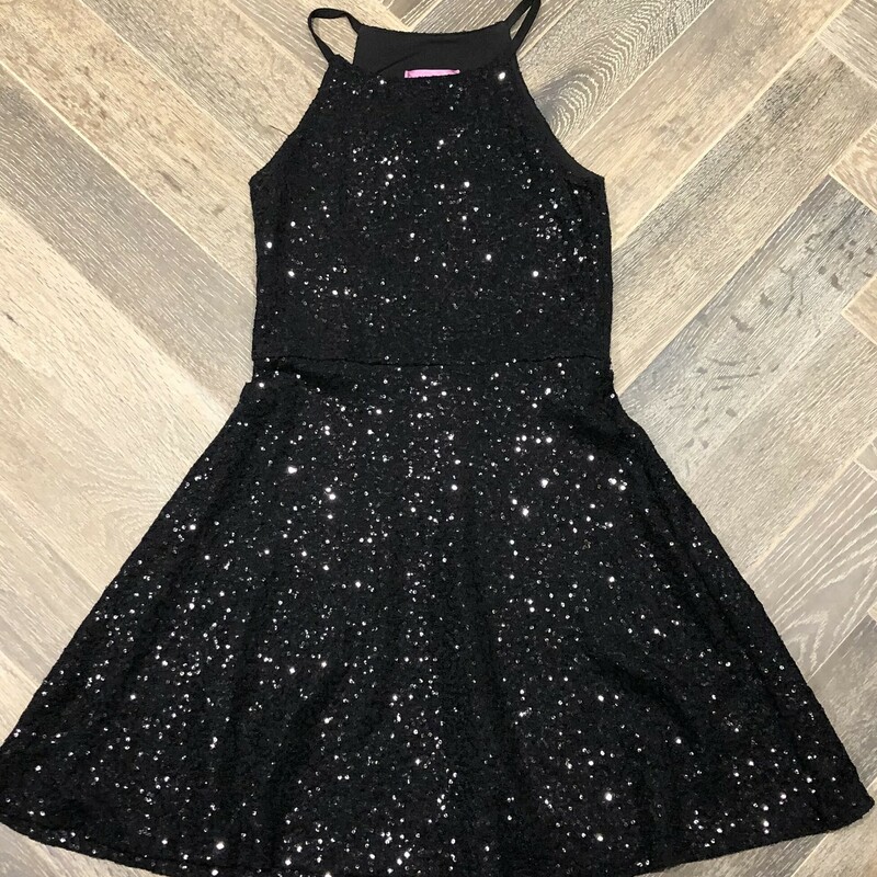 Aqua Sequins Dress, Black Stretch, Size: 12Y