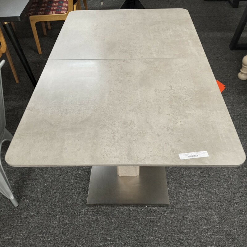Butterfly Leaf Dining Table Modern style pedestal base SS and gray