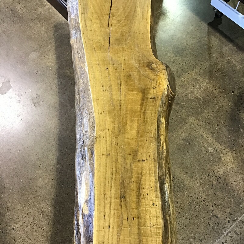 This gorgeous live edge piece was handmade by one of our local artists. The live edge slab was mounted to 2 industrial metal legs. This piece is the perfect size to use as an entry way bench or a small coffee table!
Dimensions are 42 in x 18 in x 18 in