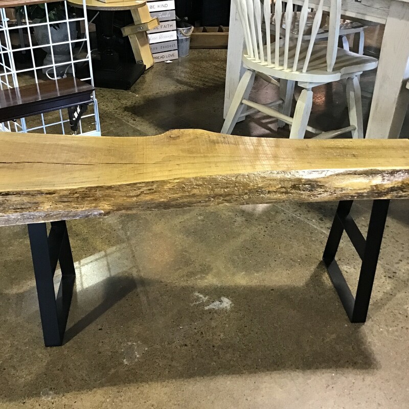 This gorgeous live edge piece was handmade by one of our local artists. The live edge slab was mounted to 2 industrial metal legs. This piece is the perfect size to use as an entry way bench or a small coffee table!
Dimensions are 42 in x 18 in x 18 in
