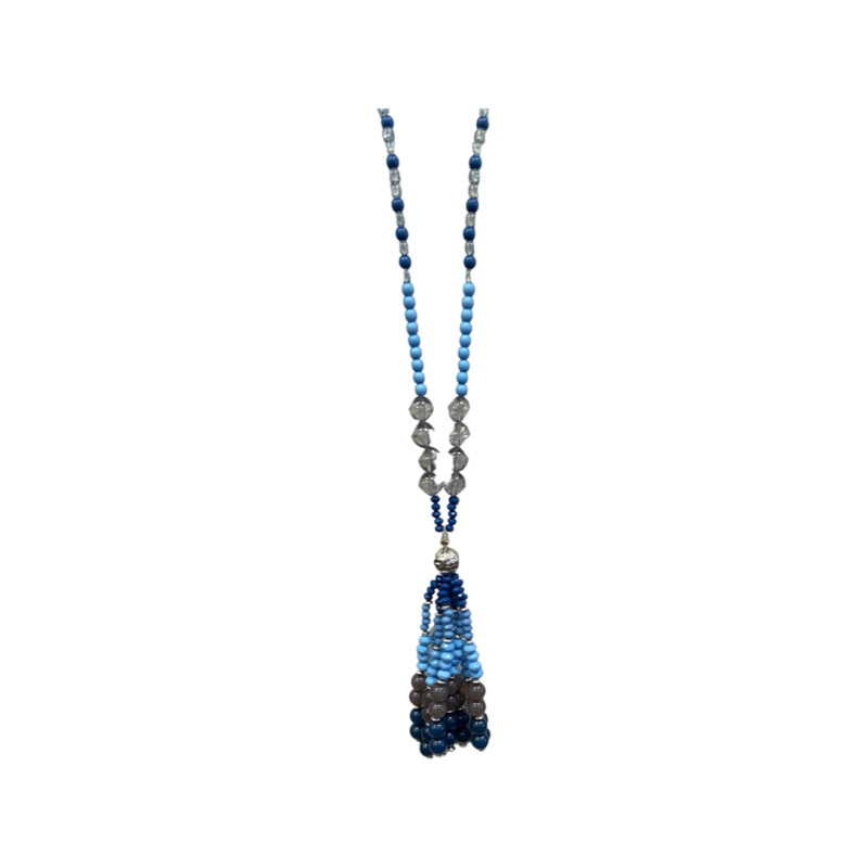 Blue Bead Tassle Necklace