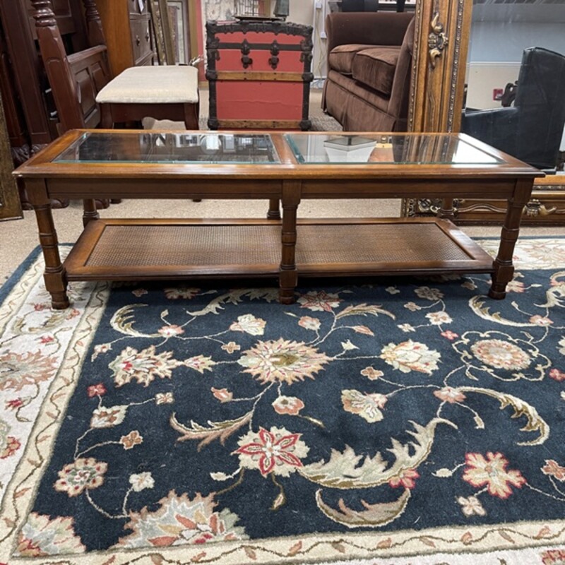 Double Caned Glass Top Coffee Table, Size: 51x21x15