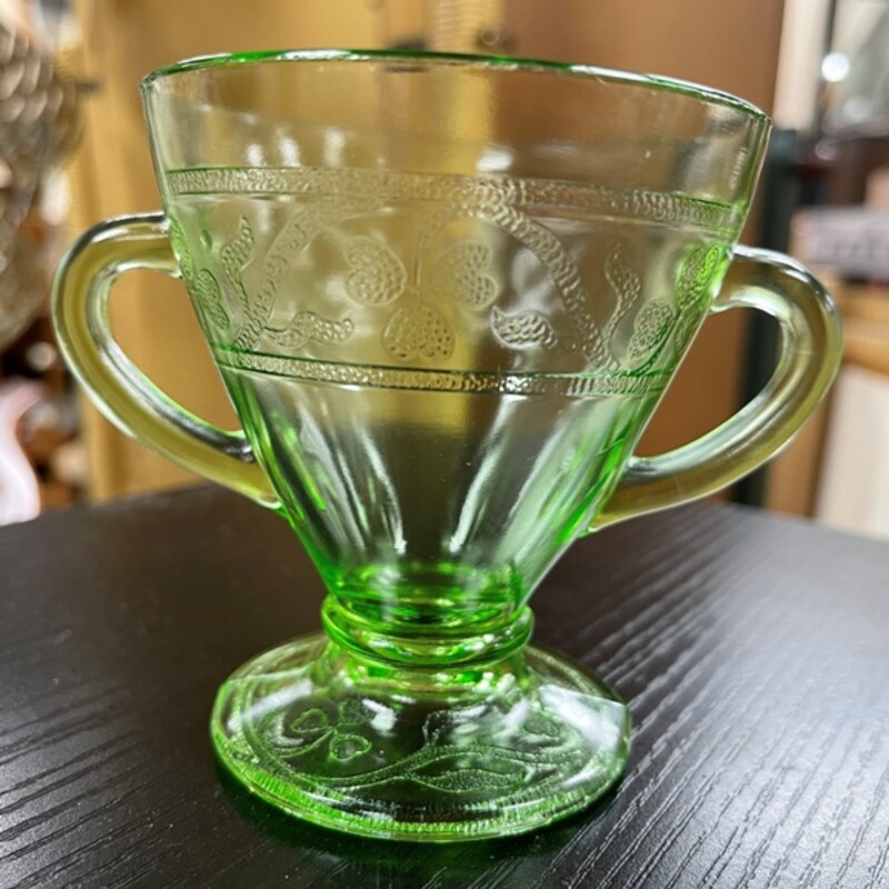 Green Depression Glass Sugar Dish