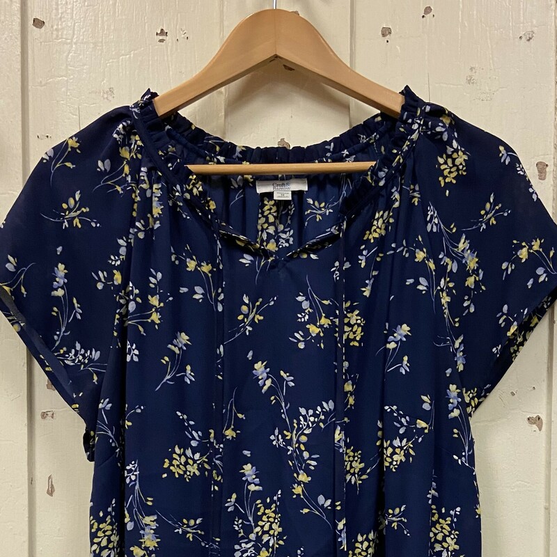 Nvy/yllw Floral Sheer Top