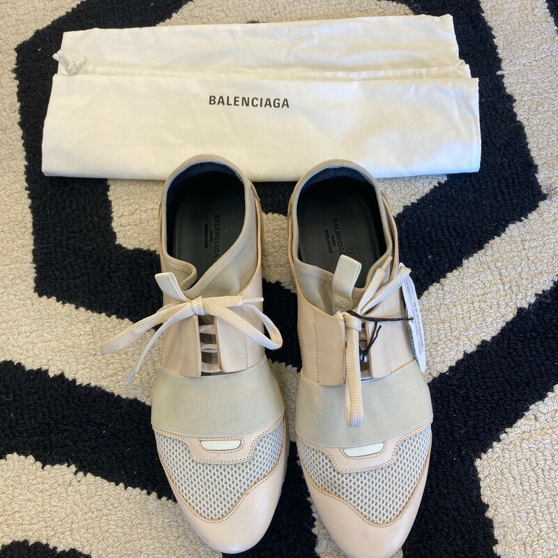 Balenciaga Sneakers: These Balenciaga tennis shoes could be yours for half the retail price.  They have been gently used.  Size 9.  Rosy beige and creme color.