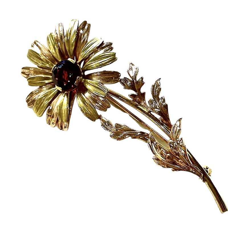 14kt Sunflower Garnet Pin
