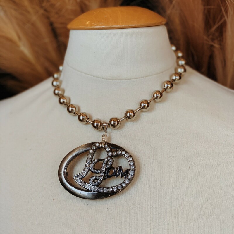 This gorgeous peice that was handmade by Kelli Hawk Designs is on a chunky 18 inch chain with a vintage buckle pendant! This necklace is one of a kind!