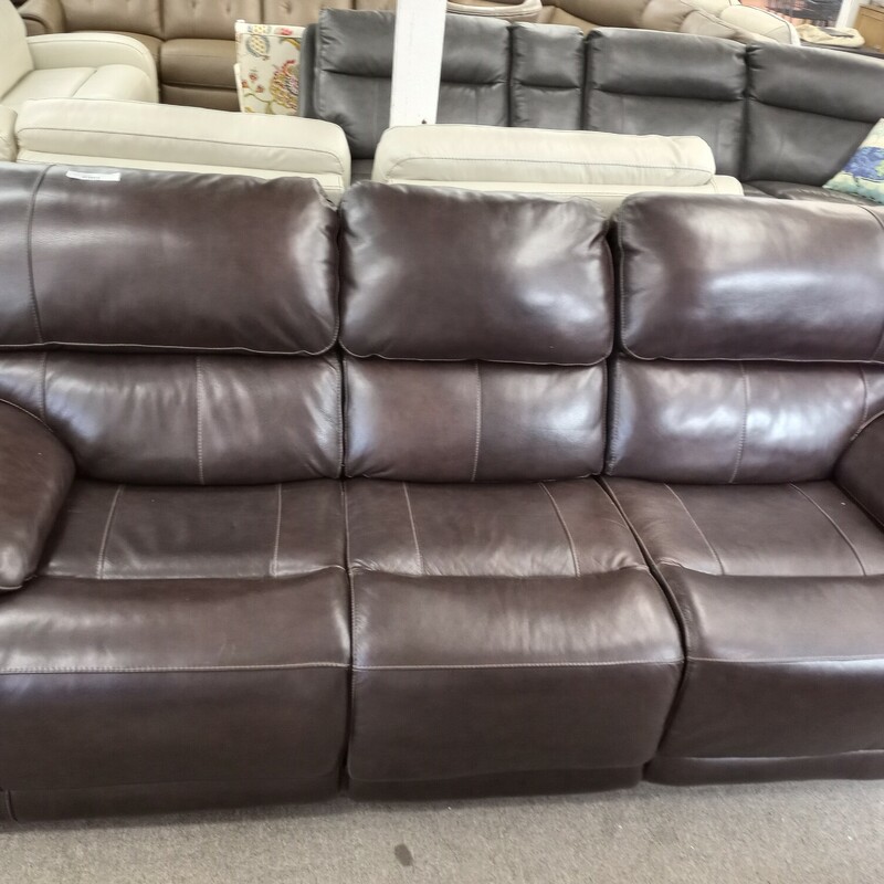Brown Leather Power Sofa dual recliner and power headrest