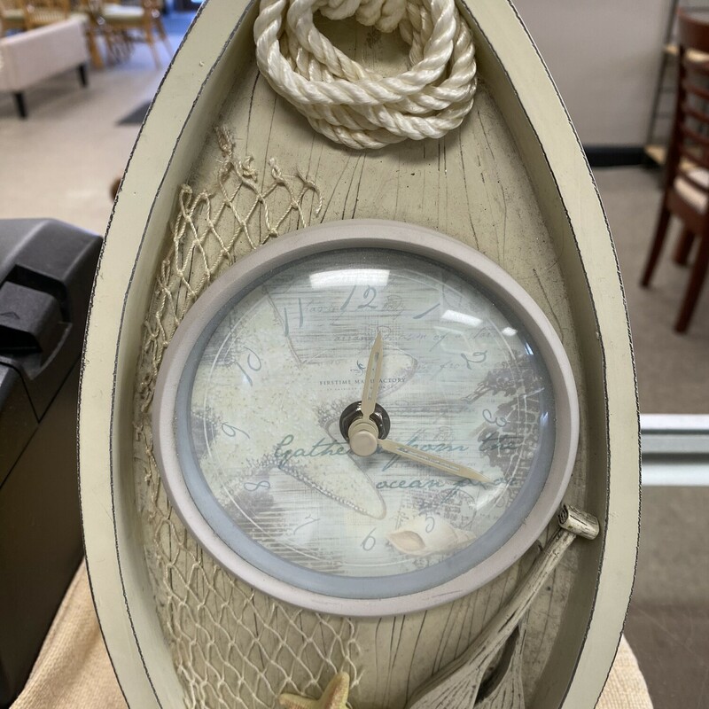 Boat Shaped Nautical Clock, Beige, Size: 6x11 In