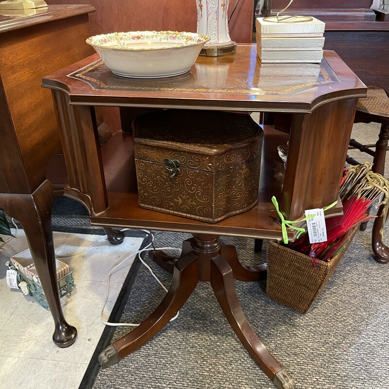 Leather Topped End Table, None, Size: None