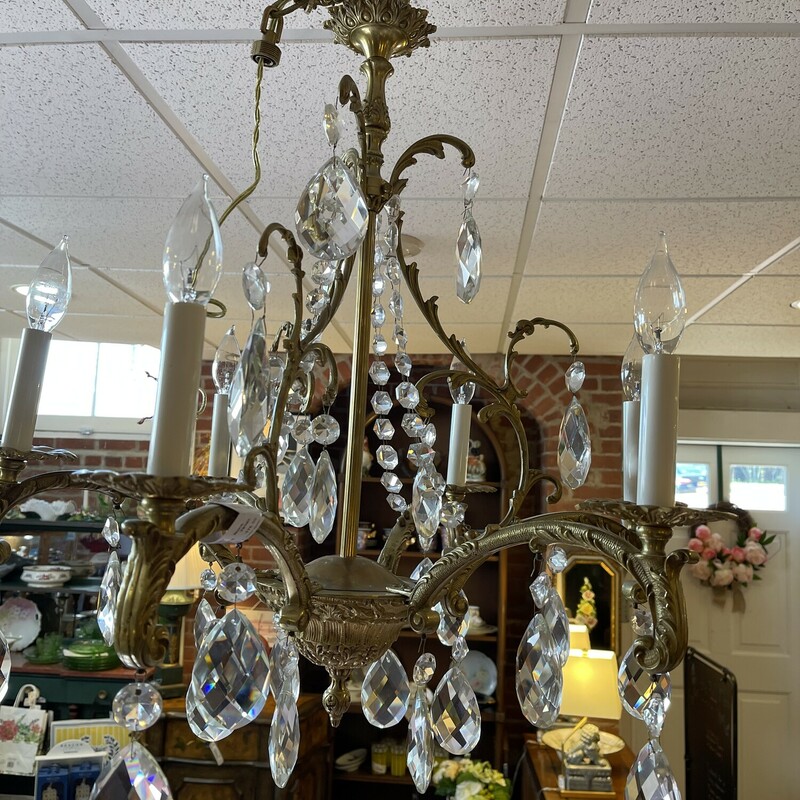 Chandelier-Brass/Crystal, None, Size: None