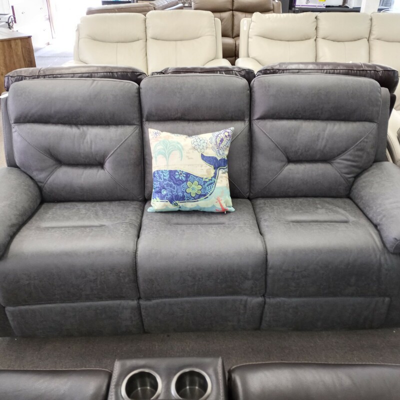 Grey Power Recliner, fabric suede style