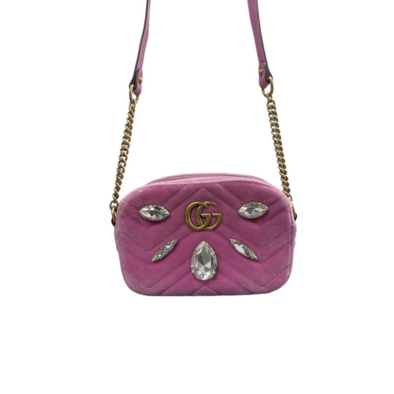 Gucci GG Marmont Shoulder Bag Crystal Embellished Matelasse Velvet Mini, $899.99