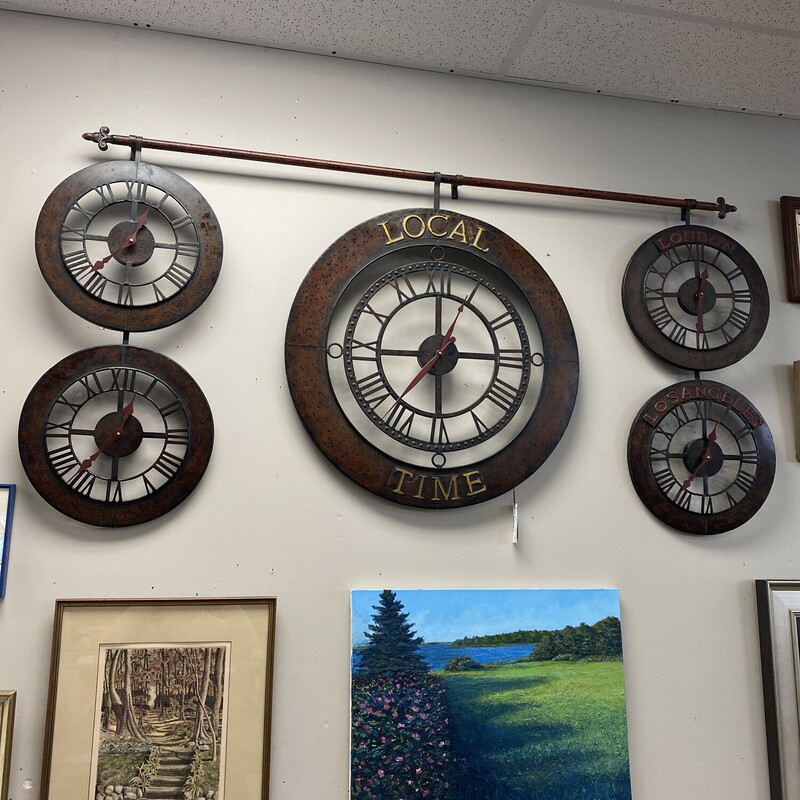 Steampunk Style Multi Clocks Hanging Gallery, Bronze, Size: 33x66 In