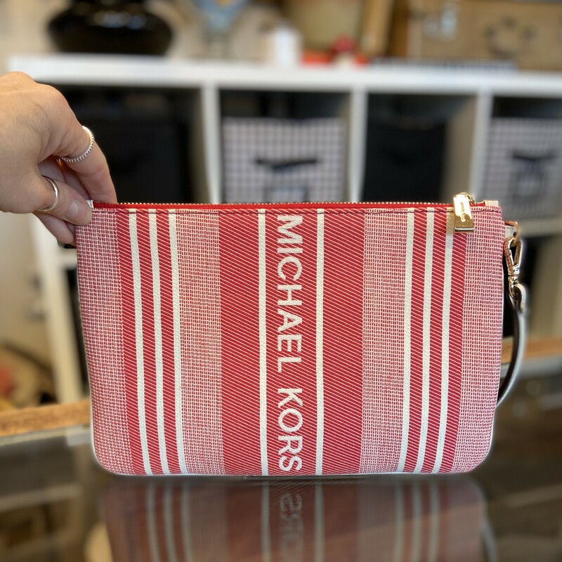 EUC Red Woven Strp Clutch
