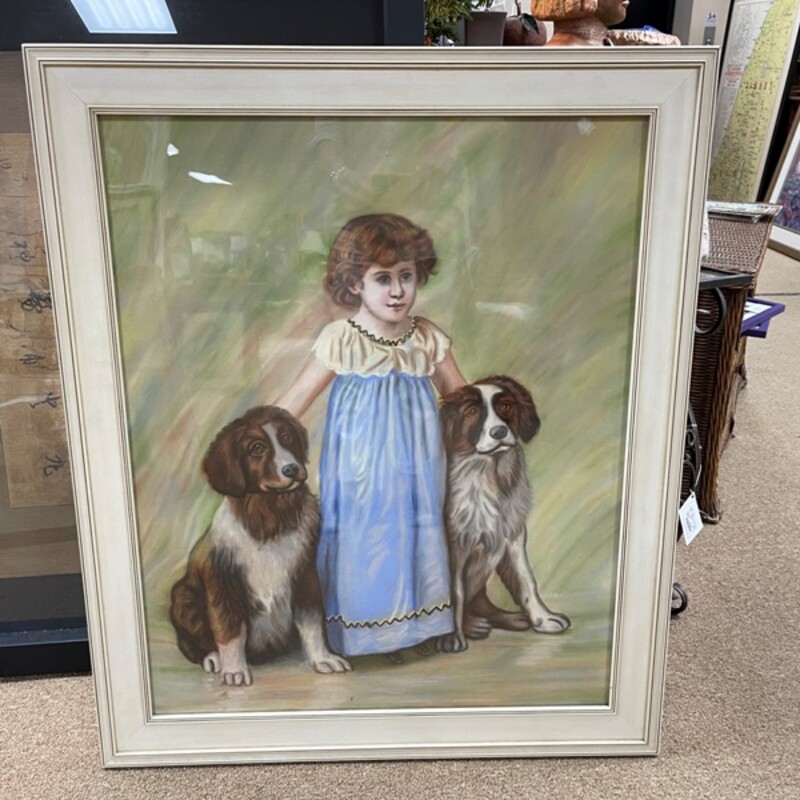 Vintage Portrait Of A Girl and Her Dogs, Size: 32x38