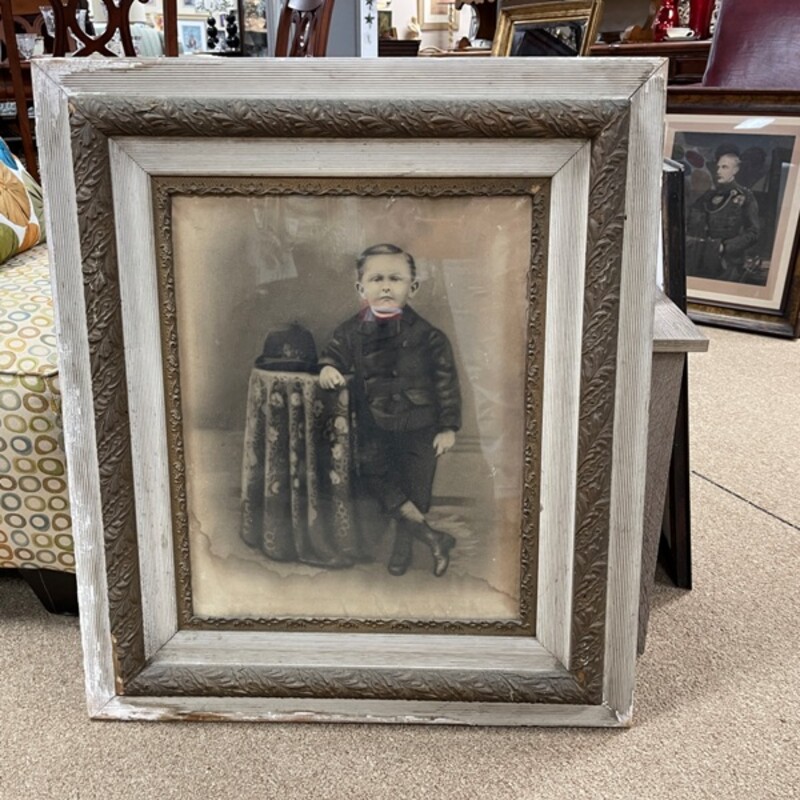 Antique Edwardian Boy Portrait, Size: 26x31 (has water damage - see photo)