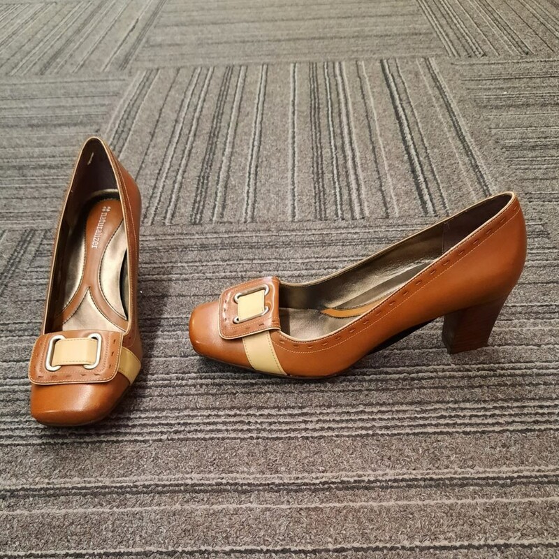 Leather Pumps With Flap, Brown, Size: 7.5 in Brand New Condition!