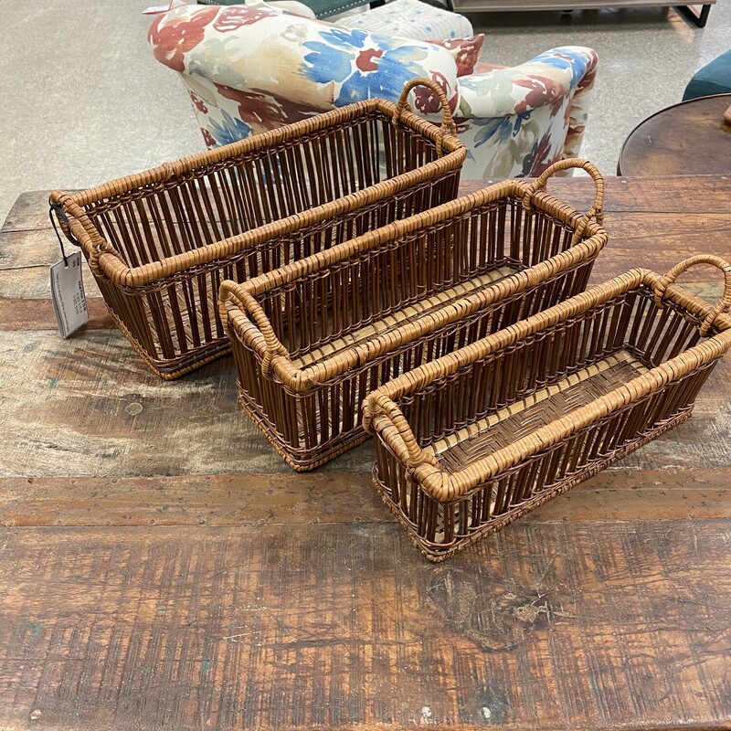 3 Stacking Baskets, Brown, Size: 13,11&9 Inch