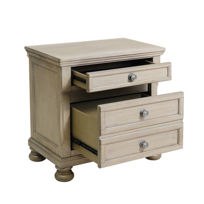 Bethel Nightstand

Items purchased online will ship to our store, drop shipping options may be available.

Please contact us at 509-928-9090 if you have any questions and to check on availablity on items.

This is a new item and one of many pieces we can order from Homelegance, they have a variety of options to choose from.

An updated classic addition for your transitional bedroom is the Bethel Collection. Traditional accents, such as turned bun feet support the nightstand, and a gray, lightly wire-brushed finish on birch veneer and selected hardwoods, blends with framing and lines that complement your personal style. Hidden drawer storage in the nightstand is a clever way to hide your valuables. Coordinating Queen bed, Eastern King, California King bed, mirror, dresser and chest are also available, as well as an antique white finish option.

Overall Dimension: 28.25 x 17.75 x 29.5H

Made of birch veneer, wood and engineered wood
Wire brushed gray finish
2 dovetail drawers with ball bearing glides
Bottom drawer with felt-lined jewelry tray
Antique pewter tone knobs
