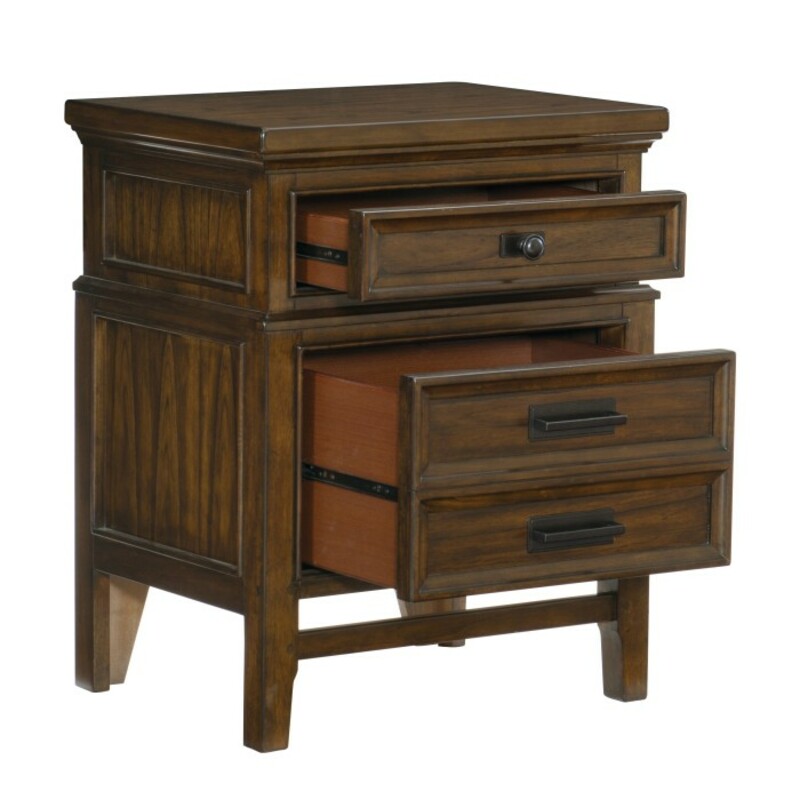 Fraizer Nightstand<br />
<br />
Items purchased online will ship to our store, drop shipping options may be available.<br />
<br />
Please contact us at 509-928-9090 if you have any questions and to check on availablity on items.<br />
<br />
This is a new item and one of many pieces we can order from Homelegance, they have a variety of options to choose from.<br />
<br />
With a subtle lodge look that takes inspiration from design history, the classic styling of the Frazier Park Collection will help you create a bedroom environment that is a reflection of your preference for traditional spaces. The brown cherry finish that highlights the mindy veneer provides rich character to the wood’s grain. Knob and pull hardware front the drawers lending subtle contrast to the night stand’s finish.<br />
<br />
Overall Dimension: 23.5 x 18 x 29.25H<br />
<br />
Made of mindy veneer, wood and engineered wood<br />
Brown cherry finish<br />
2 dovetail drawers with ball bearing glides<br />
Pewter tone knobs and bar pulls