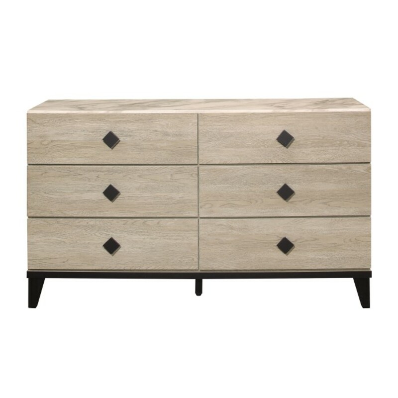 Whiting Dresser

Items purchased online will ship to our store, drop shipping options may be available.

Please contact us at 509-928-9090 if you have any questions and to check on availablity on items.

This is a new item and one of many pieces we can order from Homelegance, they have a variety of options to choose from.

Modern design is given subtle glamorous accent in the design of the Whiting Collection. Black square hardware boldly fronts each drawer of the dresser with black base framing lending additional accent to the cream marble-look of the collection.

Overall Dimension: 61.5 x 15.25 x 35.5H

Made of faux wood veneer, wood and engineered wood
2-tone finish: cream and black
6 drawers with ball bearing glides
Black tone knobs
Faux marble top