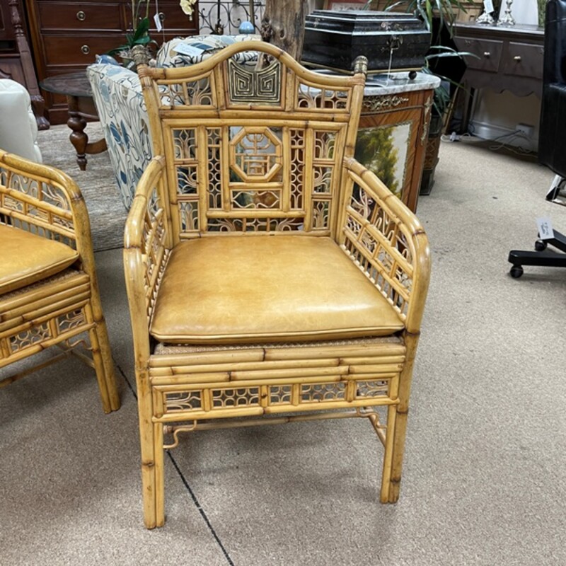 Vintage Maitland Smith Hollywood Regency Chinoiserie Bamboo Chairs, Pair, Size: 22x20