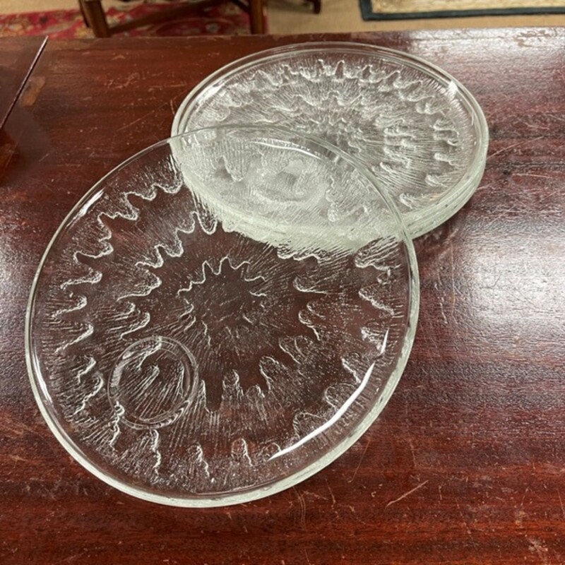 Vintage Round Pressed Glass Snack Plates, Set/4, Size: 9 Dia