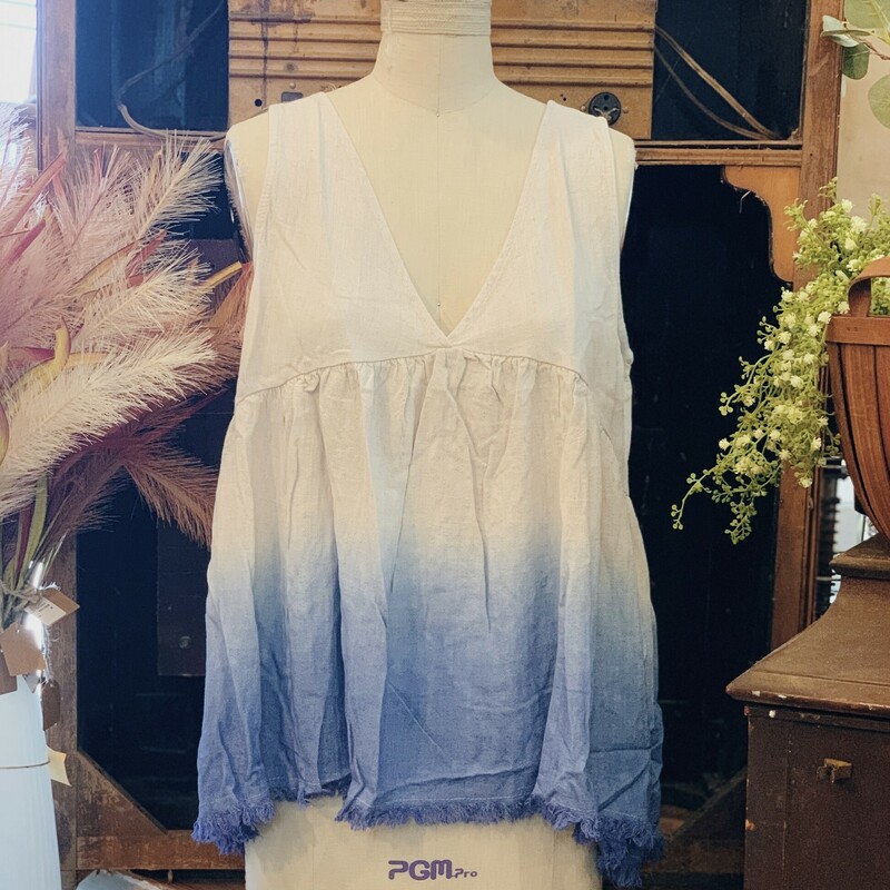 These fun tops are perfect for summer! These have a flattering plunging neck line and a dip died, frayed hem bottom!<br />
Available in Blue or Pink