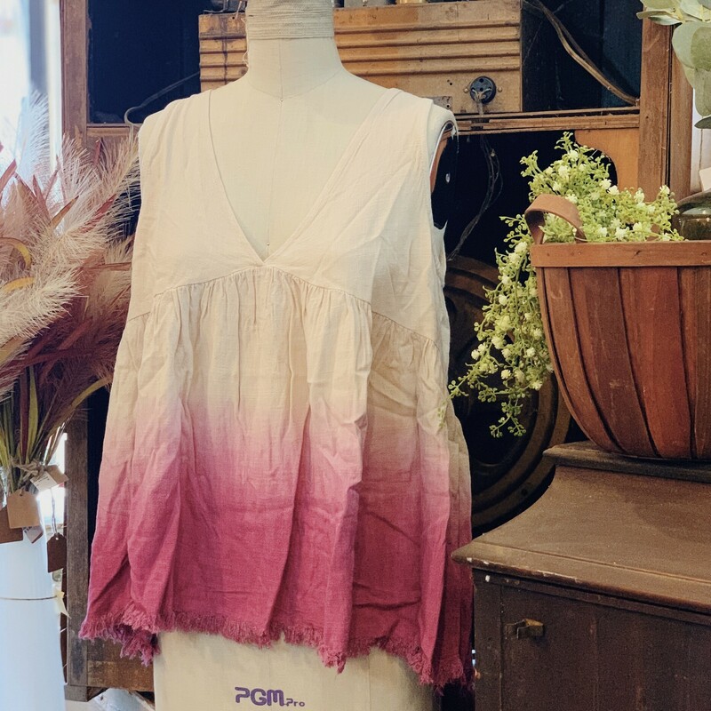 These fun tops are perfect for summer! These have a flattering plunging neck line and a dip died, frayed hem bottom!<br />
Available in Blue or Pink