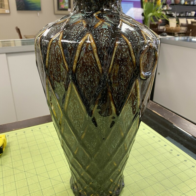 Lauren Hancock Ceramic Vase, Teal/Brn, Size: 16  Inch
