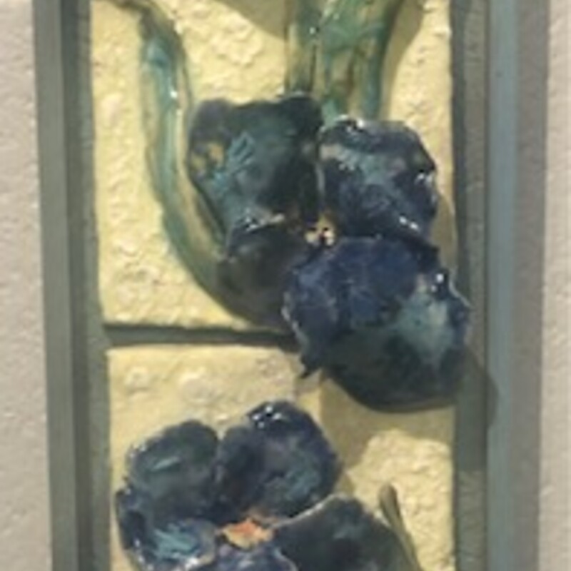 Ceralean Blue
ClayTiles,
David Gwaltney
5x17
Blue Irises tiles with hand carved frame.