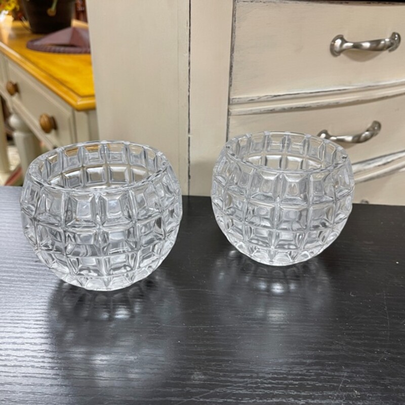 Crystal Votive Holders, Pair, Size: 4 Tall