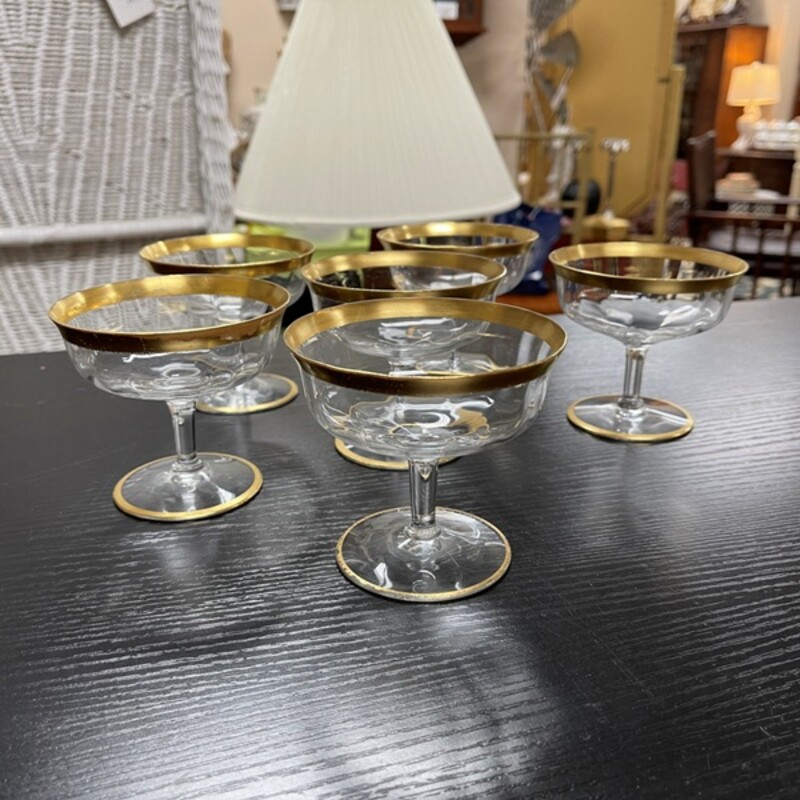 Gold Rim Short Champagne/Sherbet Glasses, Set/6