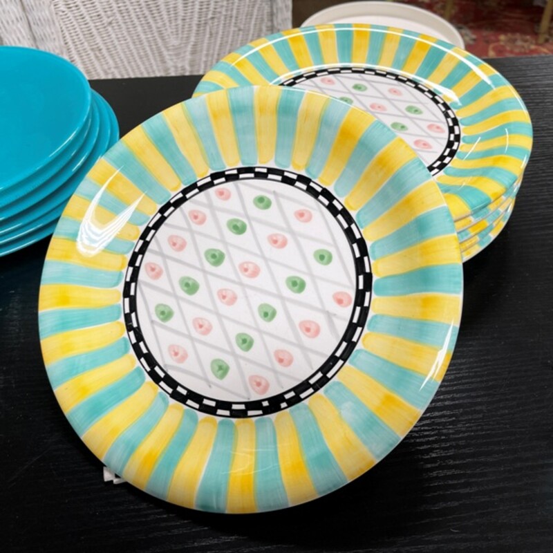 World Bazaars, Inc. Striped Spring Dinner Plates, Set/6, Size: 11 Dia