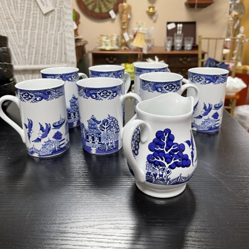 Royal Cuthbertson Modern Blue Willow Coffee Cups, Set/7
