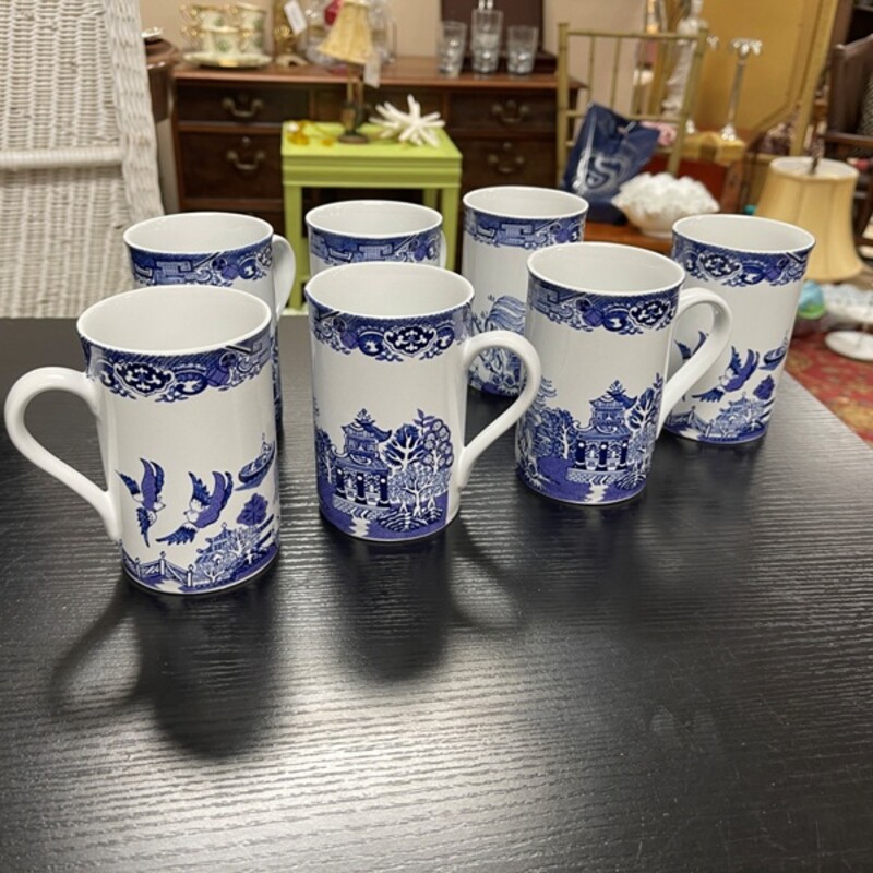 Royal Cuthbertson Modern Blue Willow Coffee Cups, Set/7