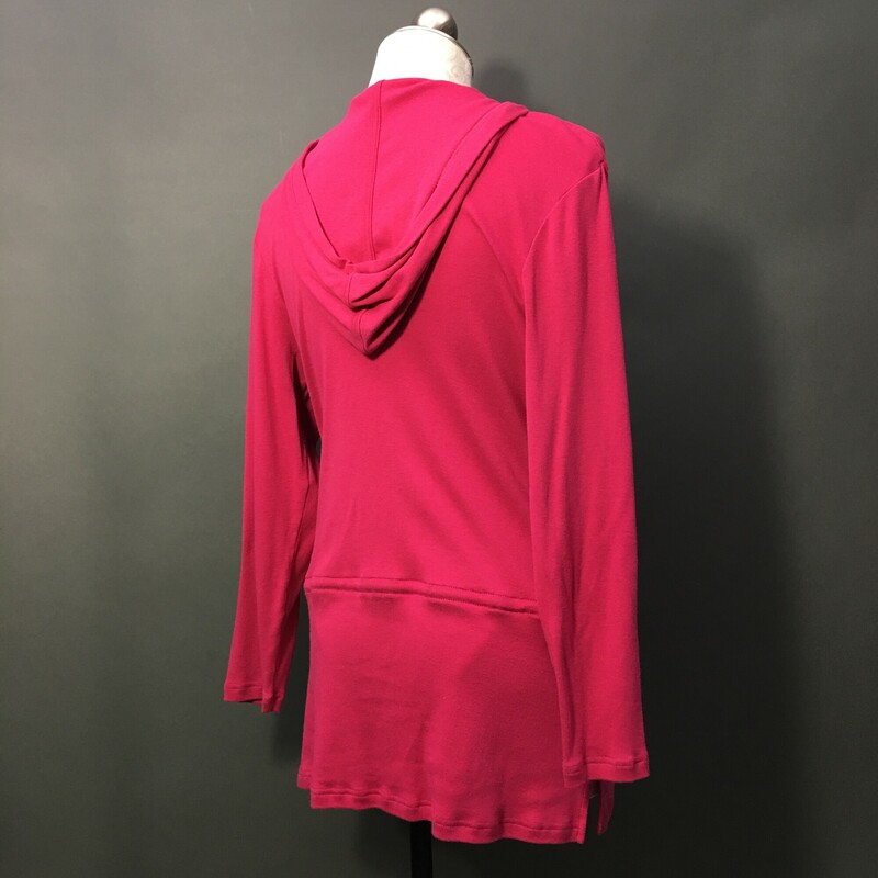 No Brand Pullover, Pink, Size: Medium
long sleeves, deep v neck,  low waist drawstring in front, attached hood, no fabric or maker tags, light fabric, wash cold line dry, no beach.
8.3 oz