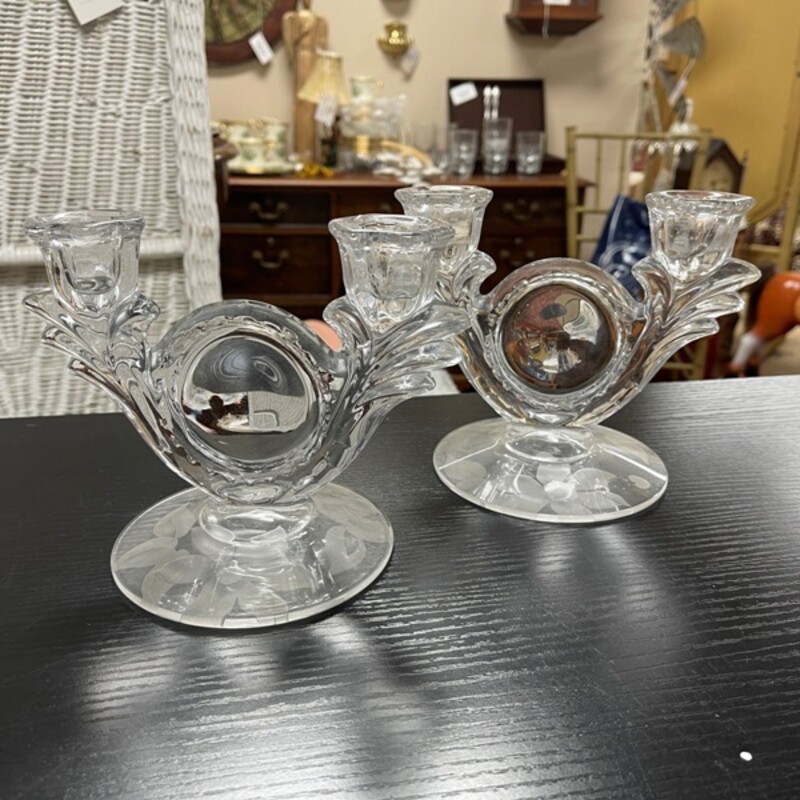 Crystal Double Candle Holders, Pair, Size: 6Tall