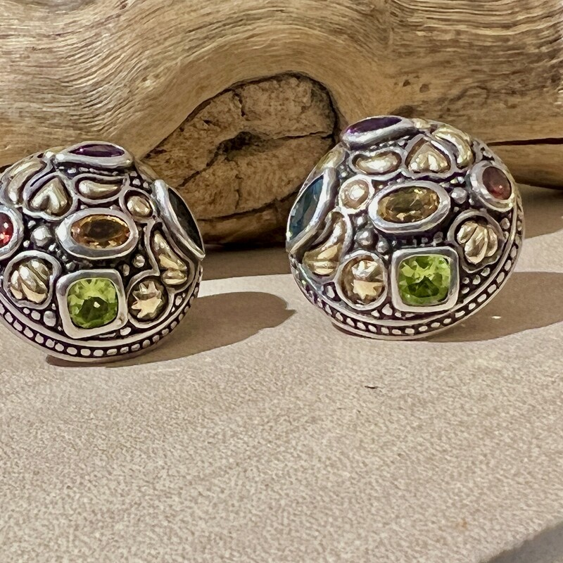 Sterling & 18k multi gemstone dome earrings