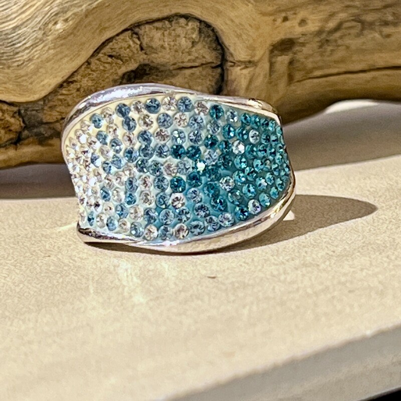 Sterling blue & white rhinestone ring