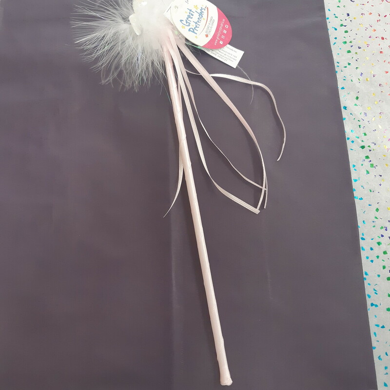 This glam wand is the perfect accessory to any unicorn outfit. It is covered in sequins and accented with the softest white marabou. The wand is 13” in length and is decorated with elegant pink ribbons.