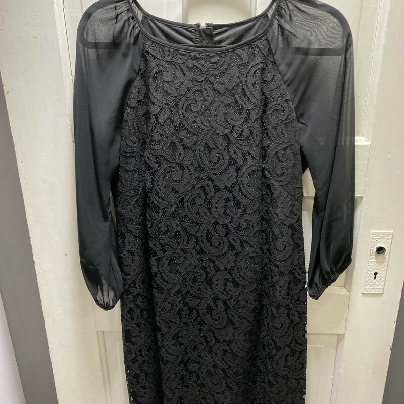 Adrianna Papell Lace,sheer sleeves, fully lined, exposed zipper in the back. Black, Size: 12