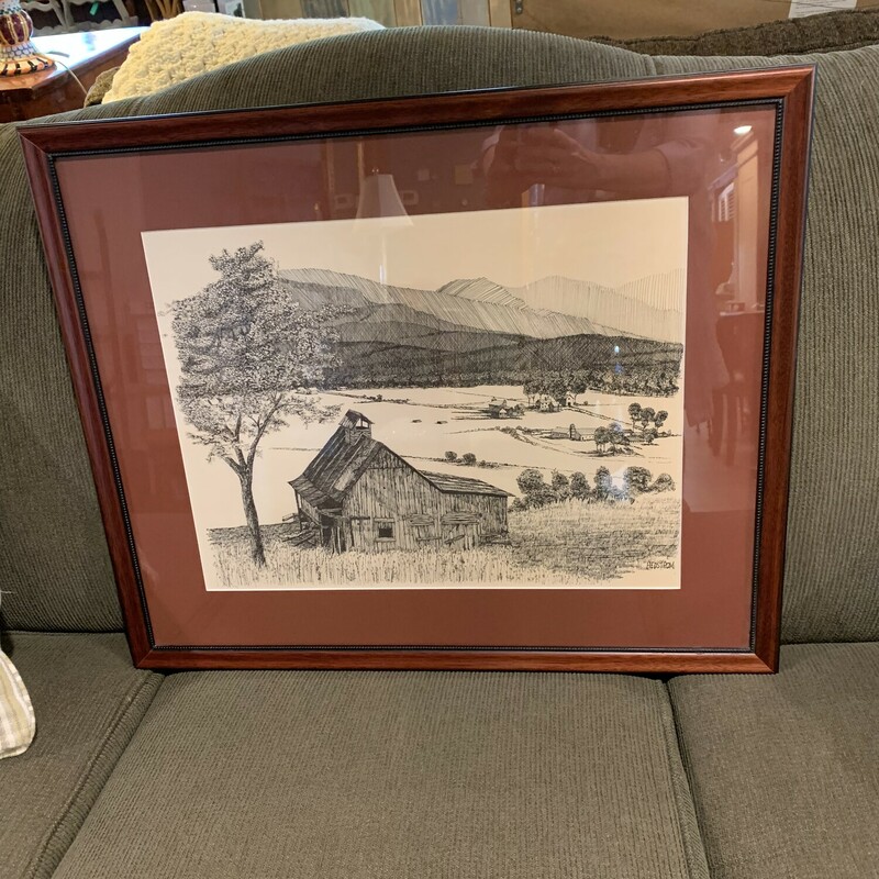 Pen/Ink Farm Scene
Size: 27 x 23
Nicely framed and matted pen and ink farm scene.